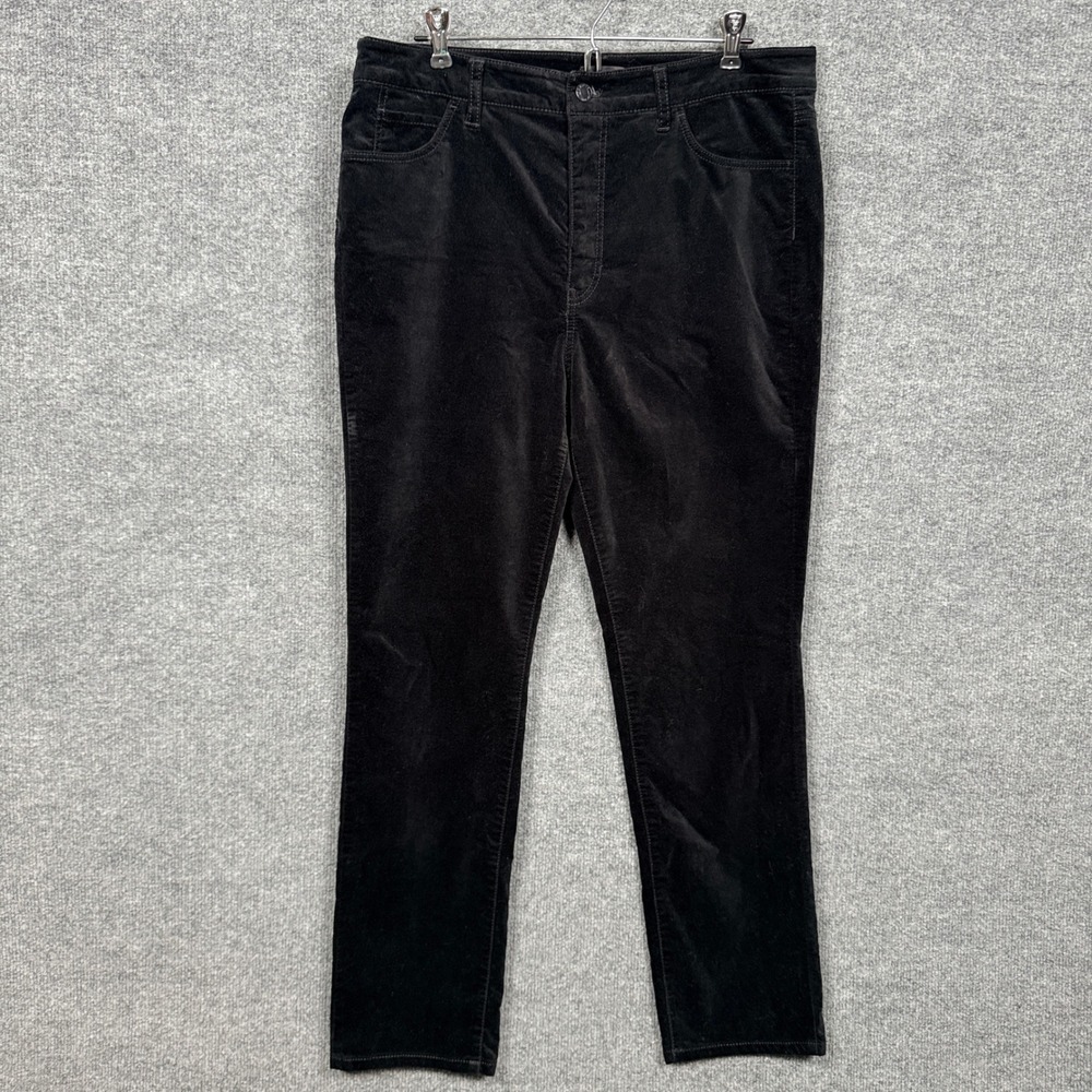 Talbots Womens Size 12P Pants Black Velveteen Straight Leg Career Office Pull On